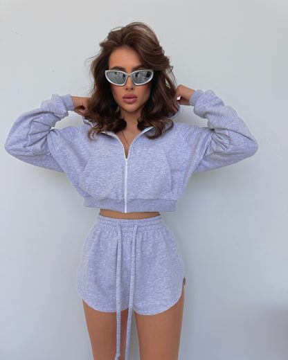 Damen lässige Kapuzensweatshirt und Shorts Set Stalluxe