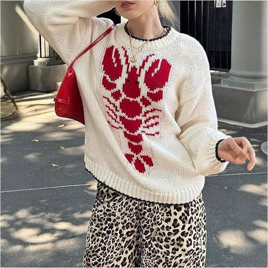 Damen Pullover mit einzigartigem Hummer-Muster und leichtem Strick Stalluxe