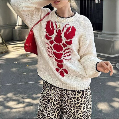 Damen Pullover mit einzigartigem Hummer-Muster und leichtem Strick Stalluxe