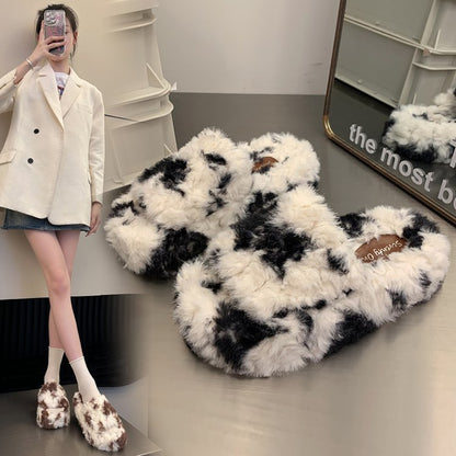 Damen Flauschige Pantoletten mit modischem Tierfell-Design Stalluxe