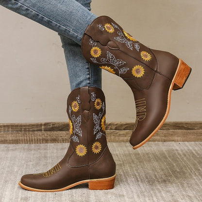 Damen trendige Cowboystiefel mit floralen Stickereien Stalluxe