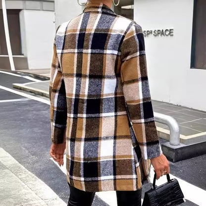 Damen Karo-Blazerjacke mit Knopfleiste und Taschen Stalluxe