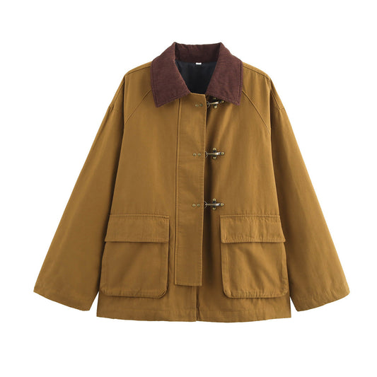 Damen Modische Übergangsjacke mit praktischen Taschen und kontrastierendem Kragen Stalluxe