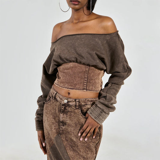 Damen Cropped Sweatshirt mit lässigem Off-Shoulder Design und modischem Bund Stalluxe