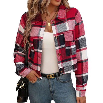 Damen Karierte Baumwolljacke mit modischem Schnitt und Taschen Stalluxe