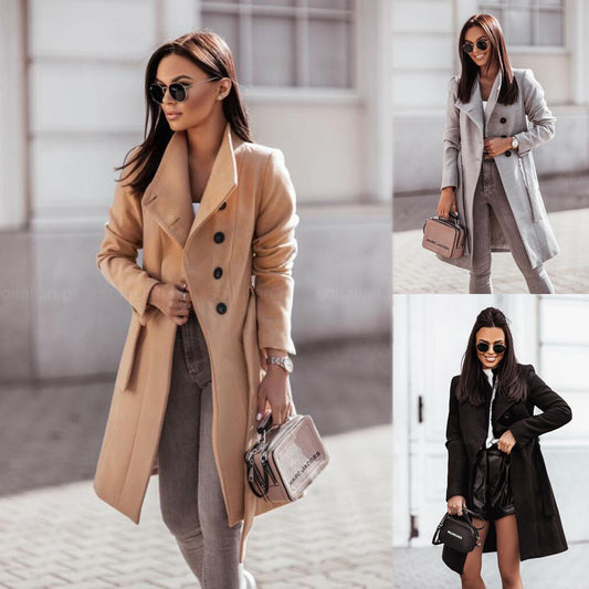 Damen Eleganter, taillierter Wintermantel mit tiefen Taschen und schickem Revers Stalluxe