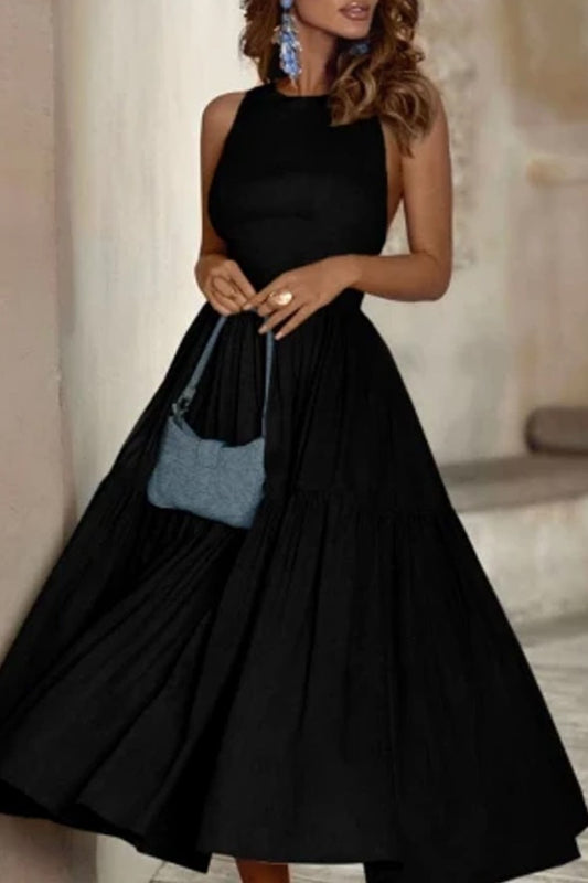 Damen Elegantes Langarmkleid mit bodenlangem Rock und raffinierten Falten Stalluxe