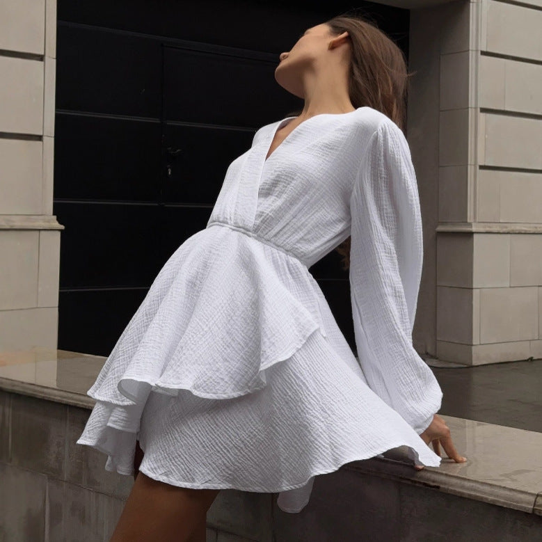 Damen Wickelkleid mit voluminösen Ärmeln und schwingendem Saum Stalluxe