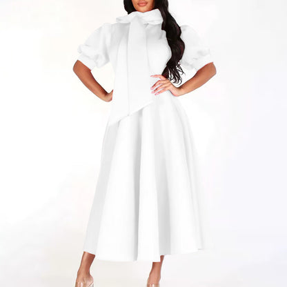 Damen Elegantes A-Linien Kleid mit Schleifenkragen und Volantärmeln Stalluxe