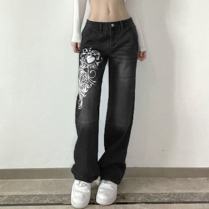 Damen Weite Jeans mit kunstvollem Stickdesign Stalluxe