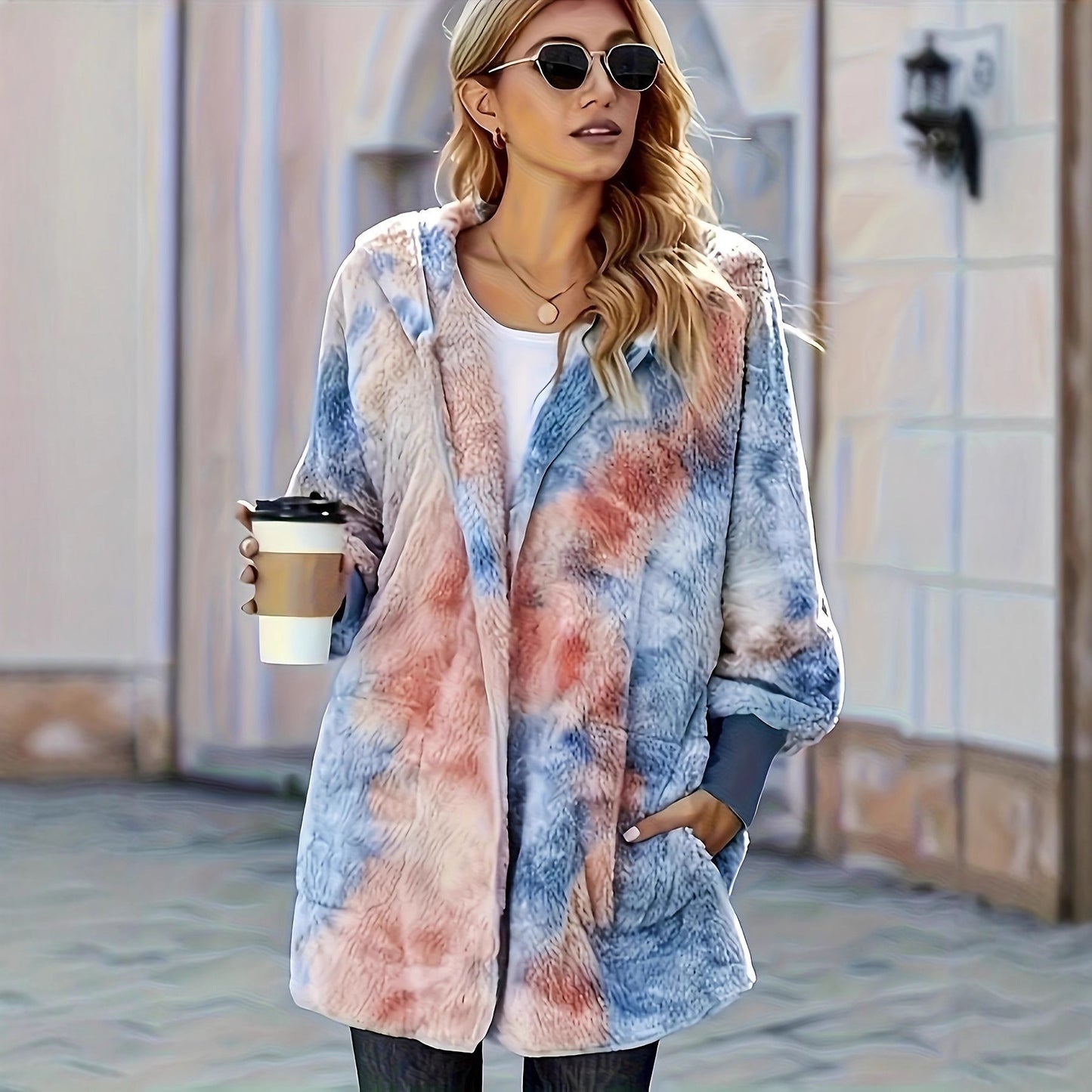 Damen flauschige Kapuzenjacke mit modernem Farbverlauf Stalluxe