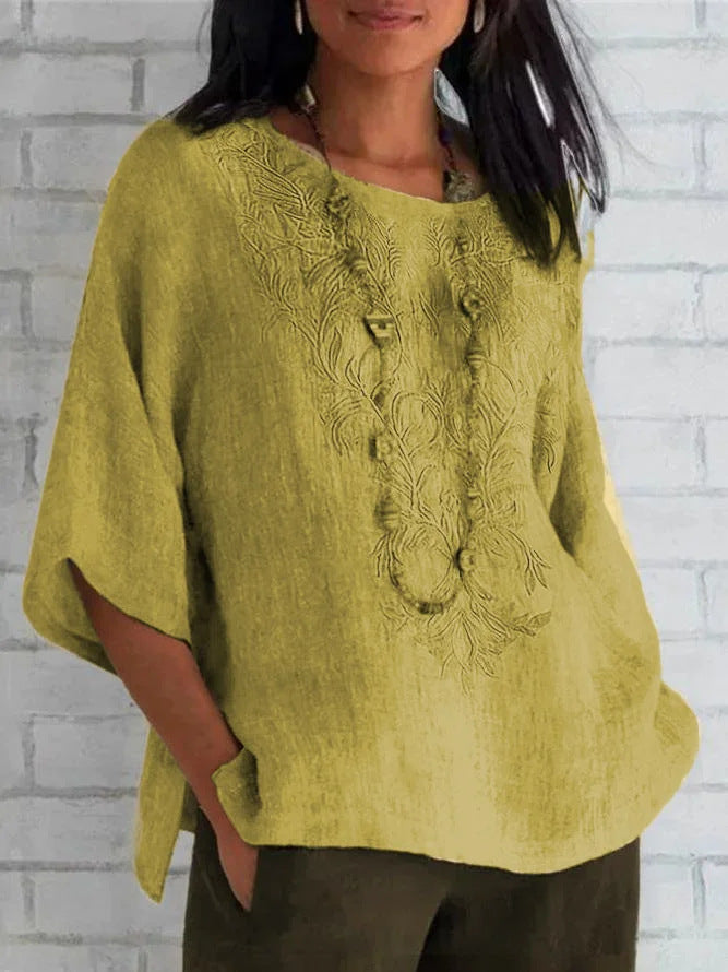 Damen bestickte Leinenbluse Stalluxe