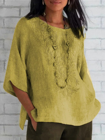 Damen bestickte Leinenbluse Stalluxe