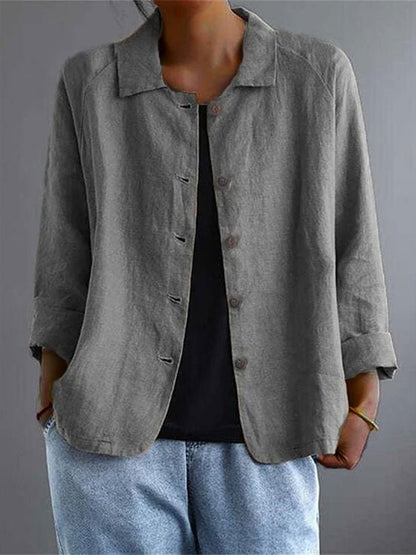 Damen lockere Leinenjacke mit Knopfdetails und seitlichen Taschen Stalluxe