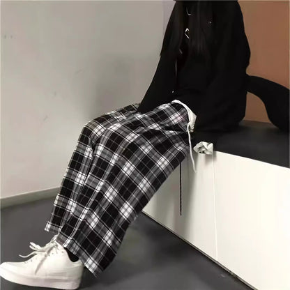 Damen weite Karohose mit elastischem Bund und Bindegürtel Stalluxe