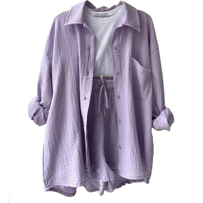 Damen lässiges Set mit oversized Hemd und bequemen Shorts Stalluxe