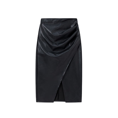 Damen Eleganter Wickelrock aus hochwertigem Kunstleder mit asymmetrischem Schnitt Stalluxe
