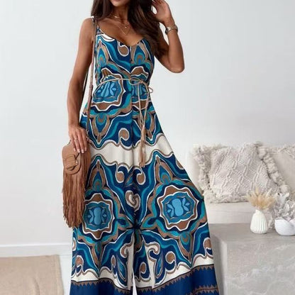 Damen Jumpsuit mit weitem Bein und verspieltem Musterdruck Stalluxe