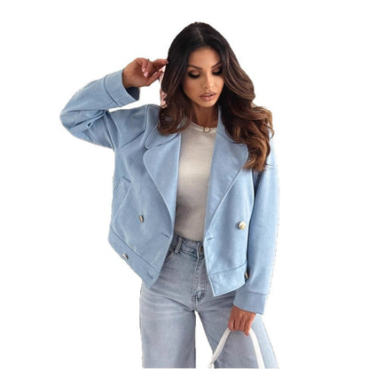 Damen Kurze Bikerjacke mit doppelter Knopfleiste und weichem Material Stalluxe