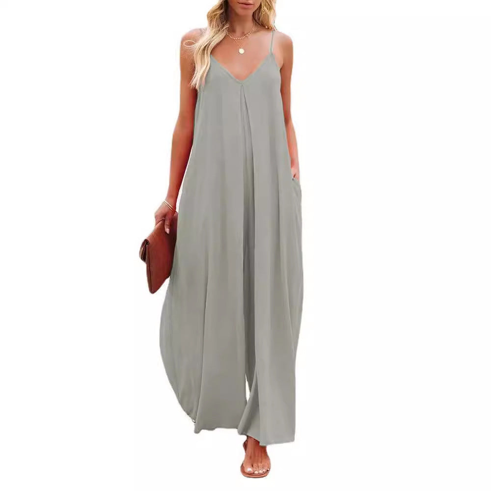 Damen Smarter Jumpsuit mit tiefem V-Ausschnitt und Seitentaschen Stalluxe