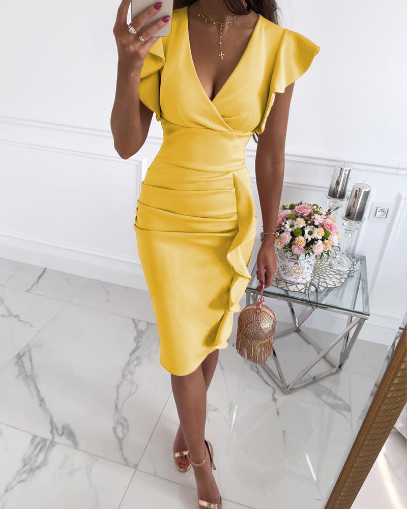Damen Wickelkleid mit Rüschen Stalluxe