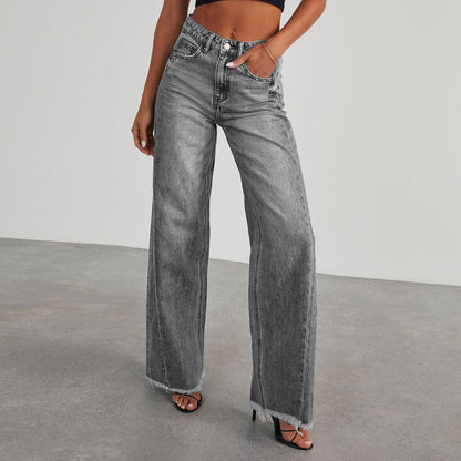 Damen Weit geschnittene Jeans mit trendigem fransigem Saum Stalluxe