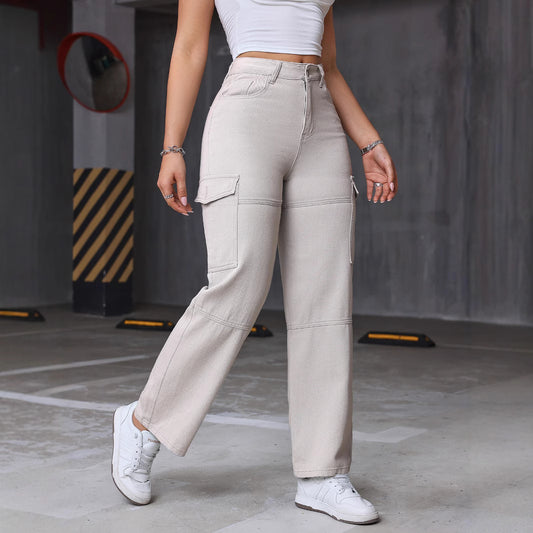 Damen Cargo-Jeans mit weitem Bein und praktischen Seitentaschen Stalluxe