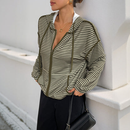 Damen lässige Jacke mit Reißverschluss und Streifenmuster Stalluxe