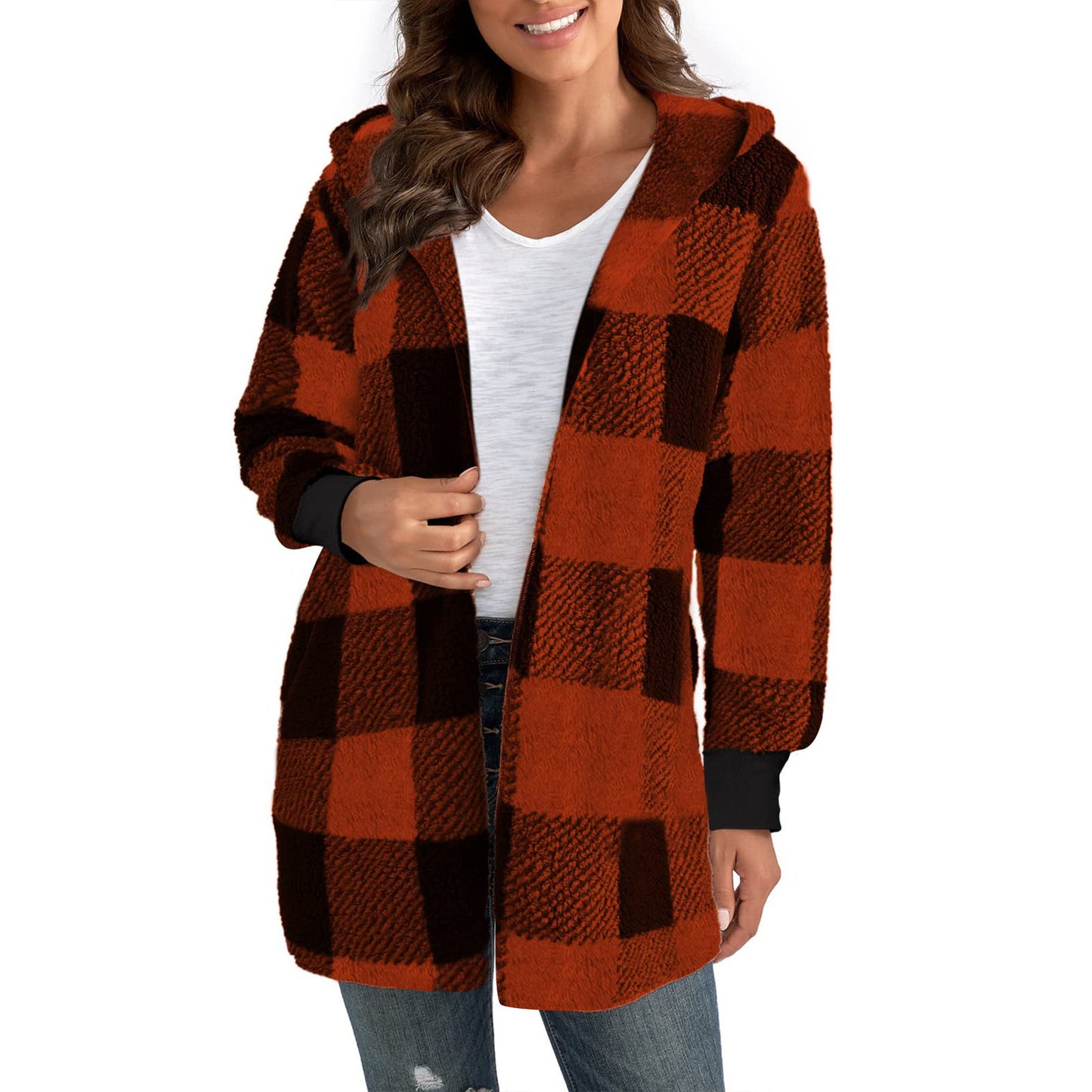 Damen Kuschelige Oversized Jacke mit Kapuze Stalluxe