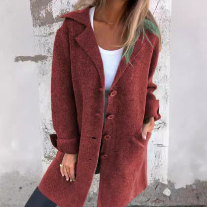 Damen klassischer Wollmantel mit seitlichen Taschen und großer Kapuze Stalluxe