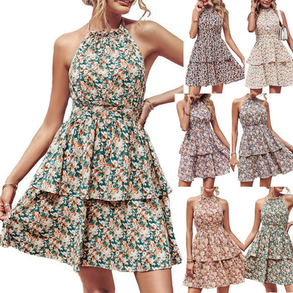 Damen Sommerliches Kleid mit fließendem Rock und floralem Design Stalluxe