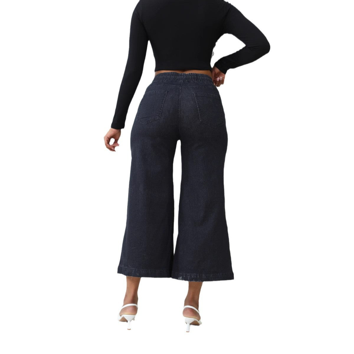 Damen weite Denim-Hose mit elastischem Bund und Kordelzug Stalluxe