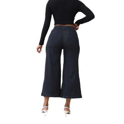 Damen weite Denim-Hose mit elastischem Bund und Kordelzug Stalluxe