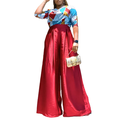 Damen Eleganter Jumpsuit mit auffälligem geometrischem Muster und weitem Bein Stalluxe