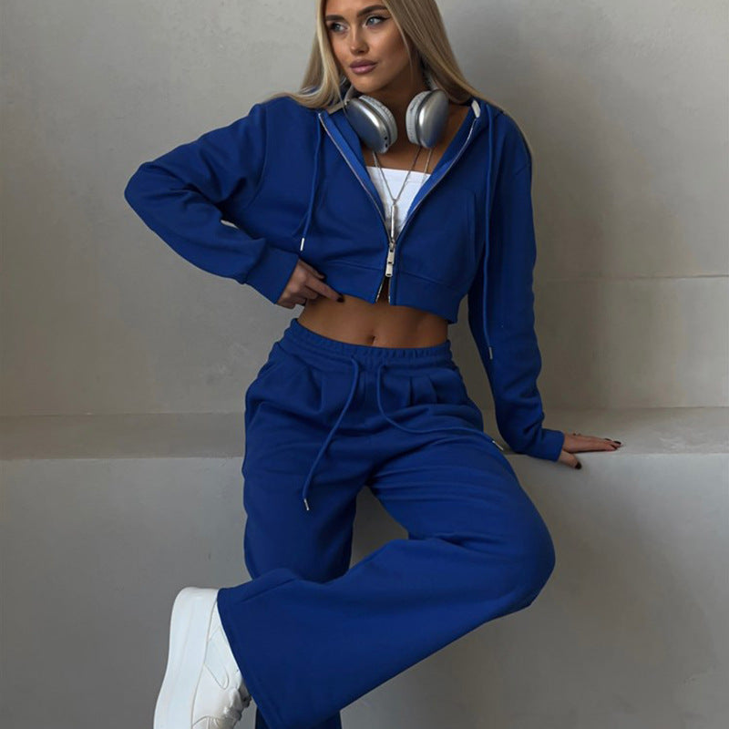 Damen sportliches Cropped Sweat-Set mit elastischem Bund und lässigem Schnitt Stalluxe
