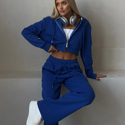Damen sportliches Cropped Sweat-Set mit elastischem Bund und lässigem Schnitt Stalluxe