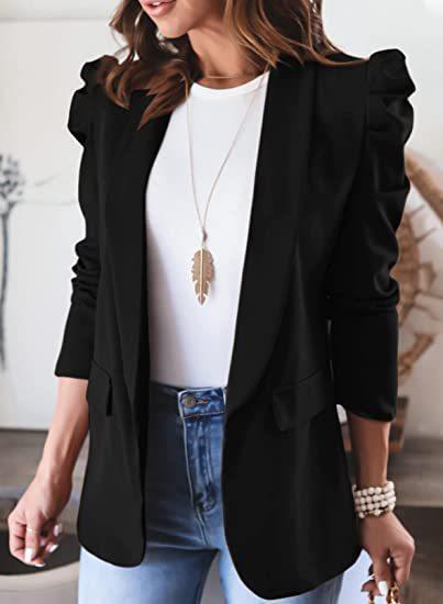 Damen Modischer Blazer mit angeschnittenen Puffärmeln und praktischen Taschen Stalluxe