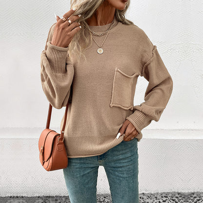 Damen lässiger Pullover mit dekorativer Taschenapplikation Stalluxe