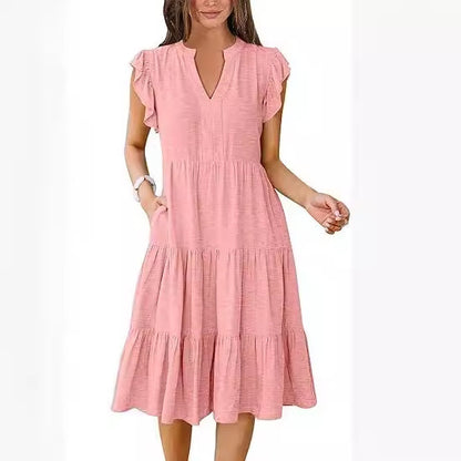Damen Freizeitkleid mit Rüschendetails und Taschen Stalluxe
