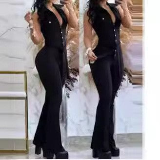 Damen Eleganter einfarbiger Overall mit tailliertem Schnitt und breiten Beinen Stalluxe