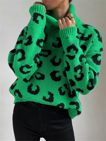 Damen Stehkragen Pullover mit Leopardenmuster Stalluxe