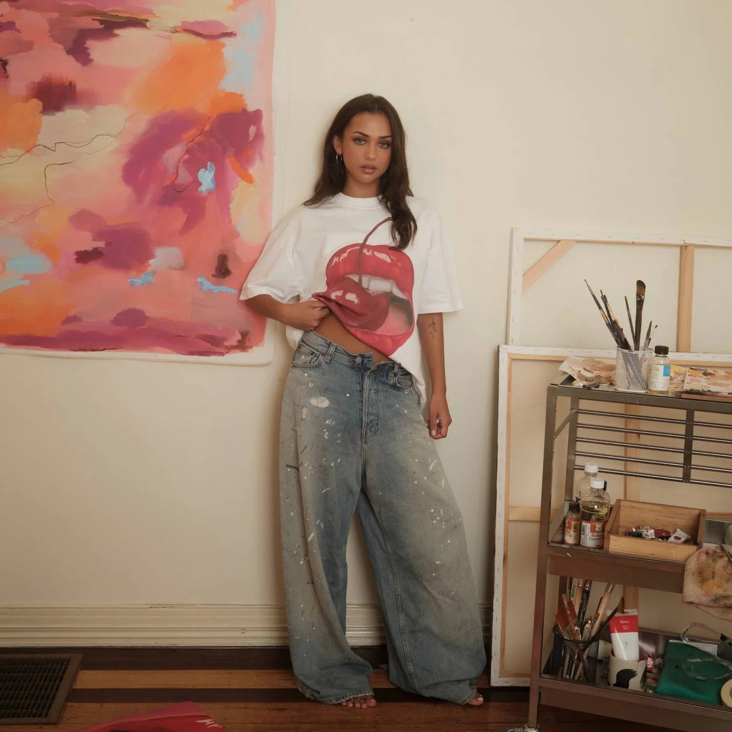 Damen Grafik T-Shirt mit kreativem Kirschmotiv Stalluxe