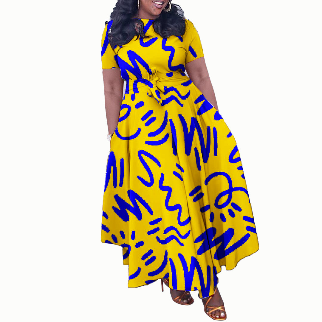 Damen Maxikleid mit lebhaftem Grafikdesign und eleganten Ärmeln Stalluxe