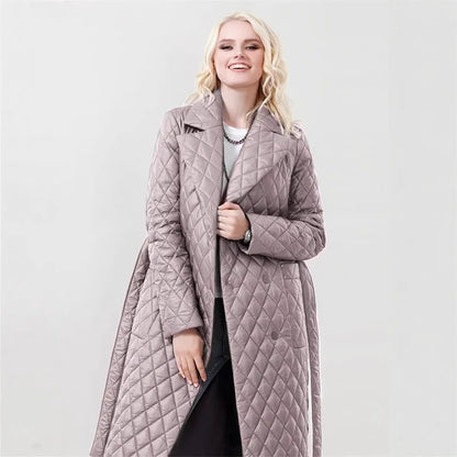 Damen Steppmantel mit Gürtel und hohem Kragen Stalluxe
