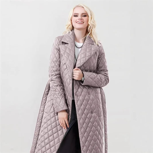 Damen Steppmantel mit Gürtel und hohem Kragen Stalluxe