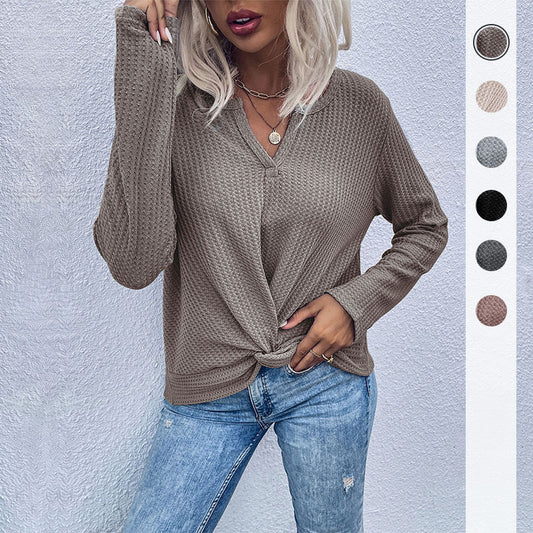 Damen lässiger V-Ausschnitt Pullover mit Knopfdetails und Knotendesign Stalluxe