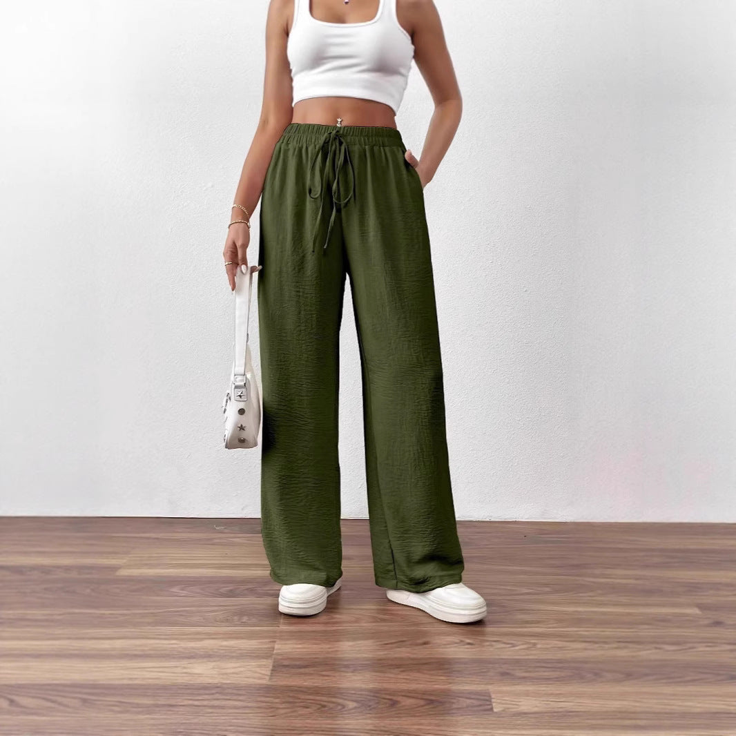 Damen Weite Leinenhose mit elastischem Bund und seitlichen Taschen Stalluxe