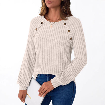 Damen Strickpullover mit dekorativen Knöpfen und feiner Rippstruktur Stalluxe