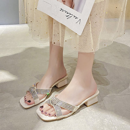 Damen elegante Sandalen mit Strassverzierungen und komfortablem Blockabsatz Stalluxe