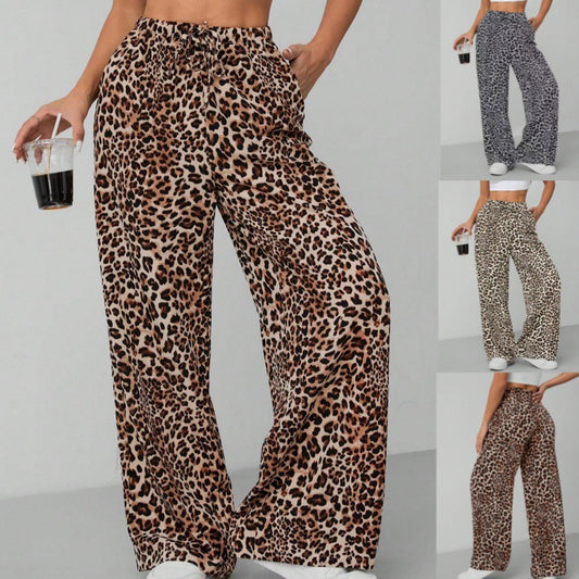 Women's Relaxed Fit Leopard Print Palazzo Pants Stalluxe